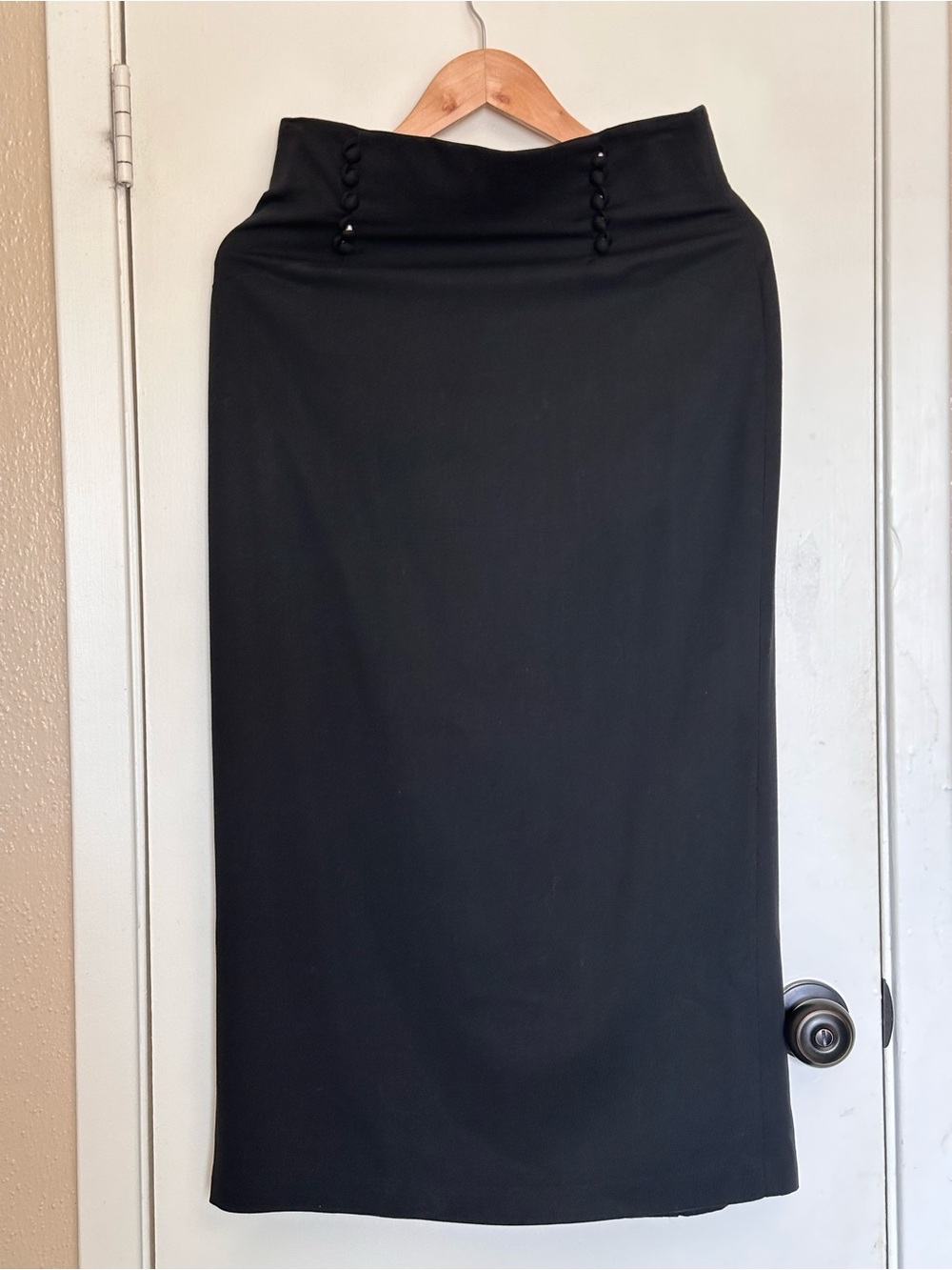 VTG Against Gravitee Petites Black High Waist Maxi Column Skirt Button Accents